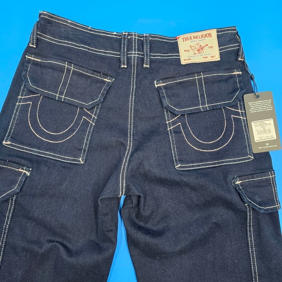 NWT True Religion SN Cargo Jeans Pink Contrast Stitch Size 26 Mid Rise Y2K Style